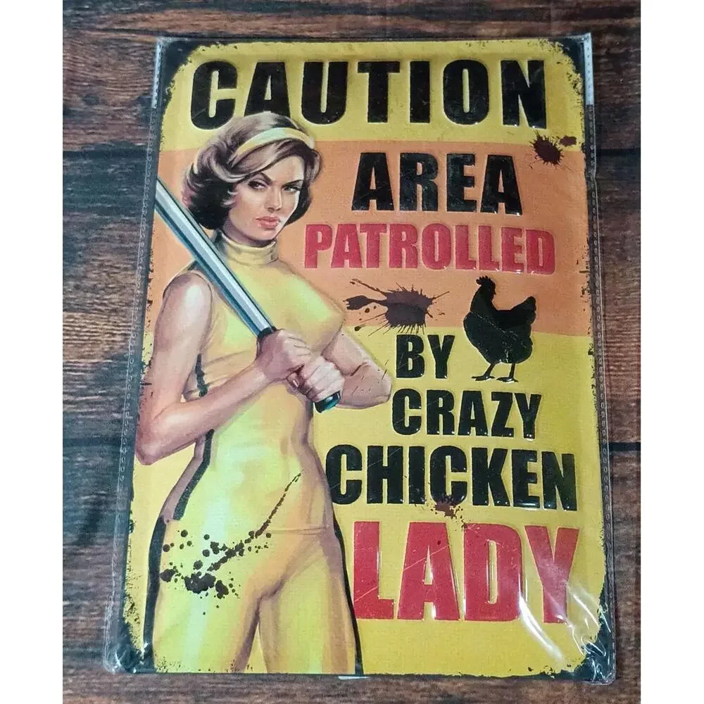 Lanolu Original Vintage Style Metal Sign - Crazy‎ Chicken Lady